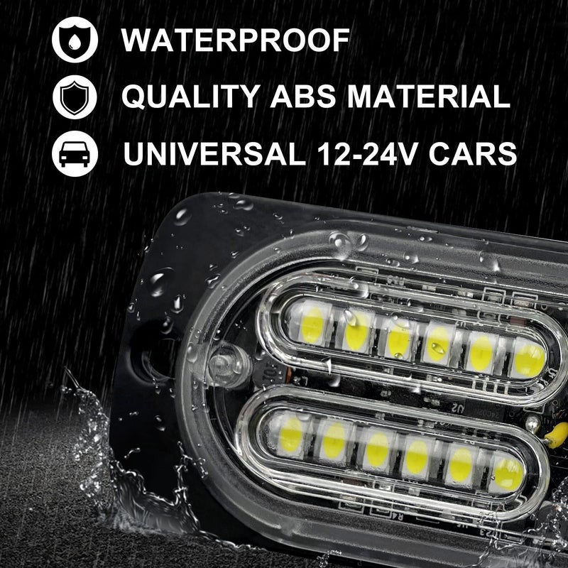 EASE2U E 12-24V 24-LED Super Bright LED Emergency Strobe Lights Warning for Cars Trucks Vehicle SUV Caution Hazard Construction Waterproof Amber Strobe Bar with 32 Different Flashing- 4PCS (White Amber) - Image 2